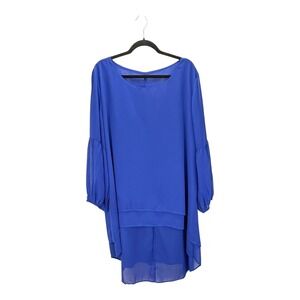Womens 4XL Blue Tunic Top Long Sleeve High Low Hem Blouse Flowy Relaxed Fit Boho